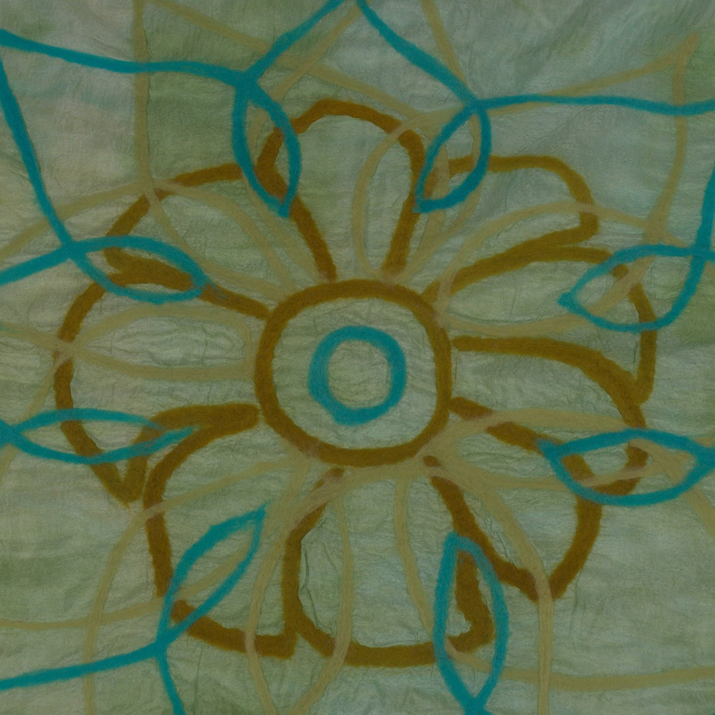 Green Silk Scarf with Felt Ornaments