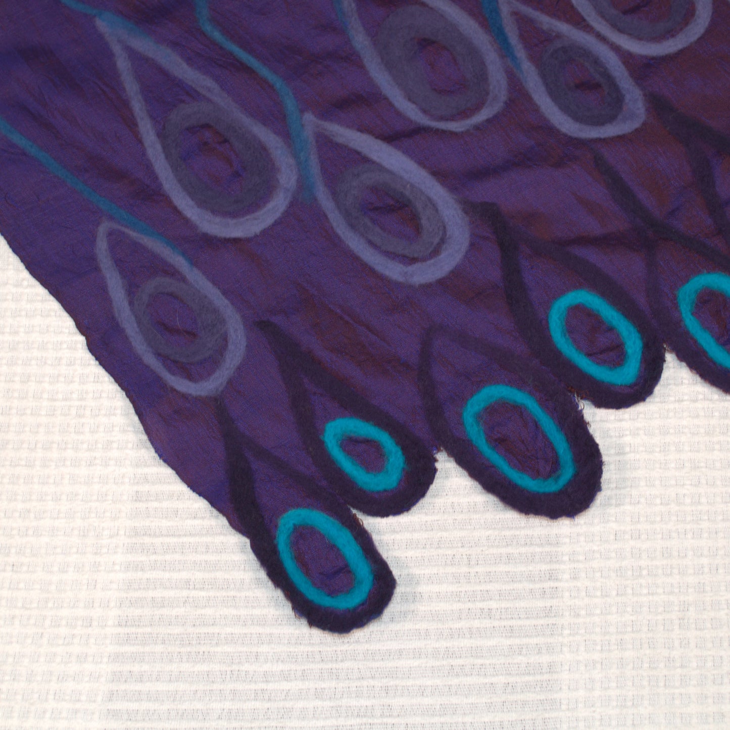 Purple and Blue Silk Shawl with Felt Embellishments