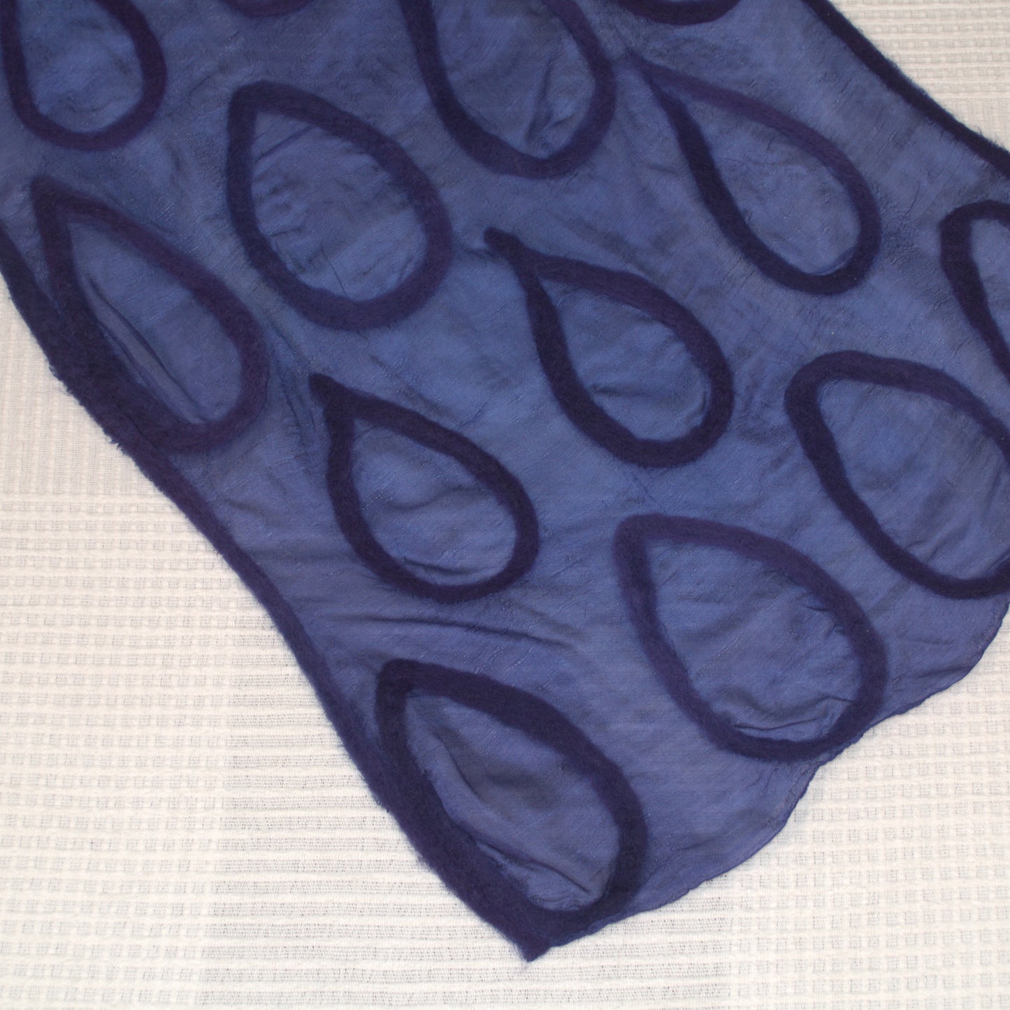 Blue and Purple Silk Scarf with Felt Ornaments