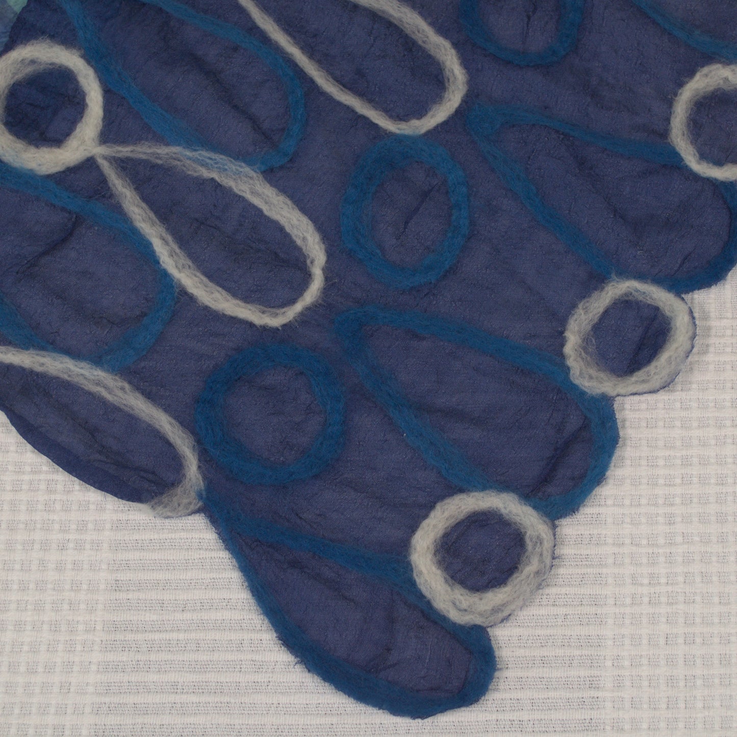 Blue Silk Scarf with Floral Felt Ornaments