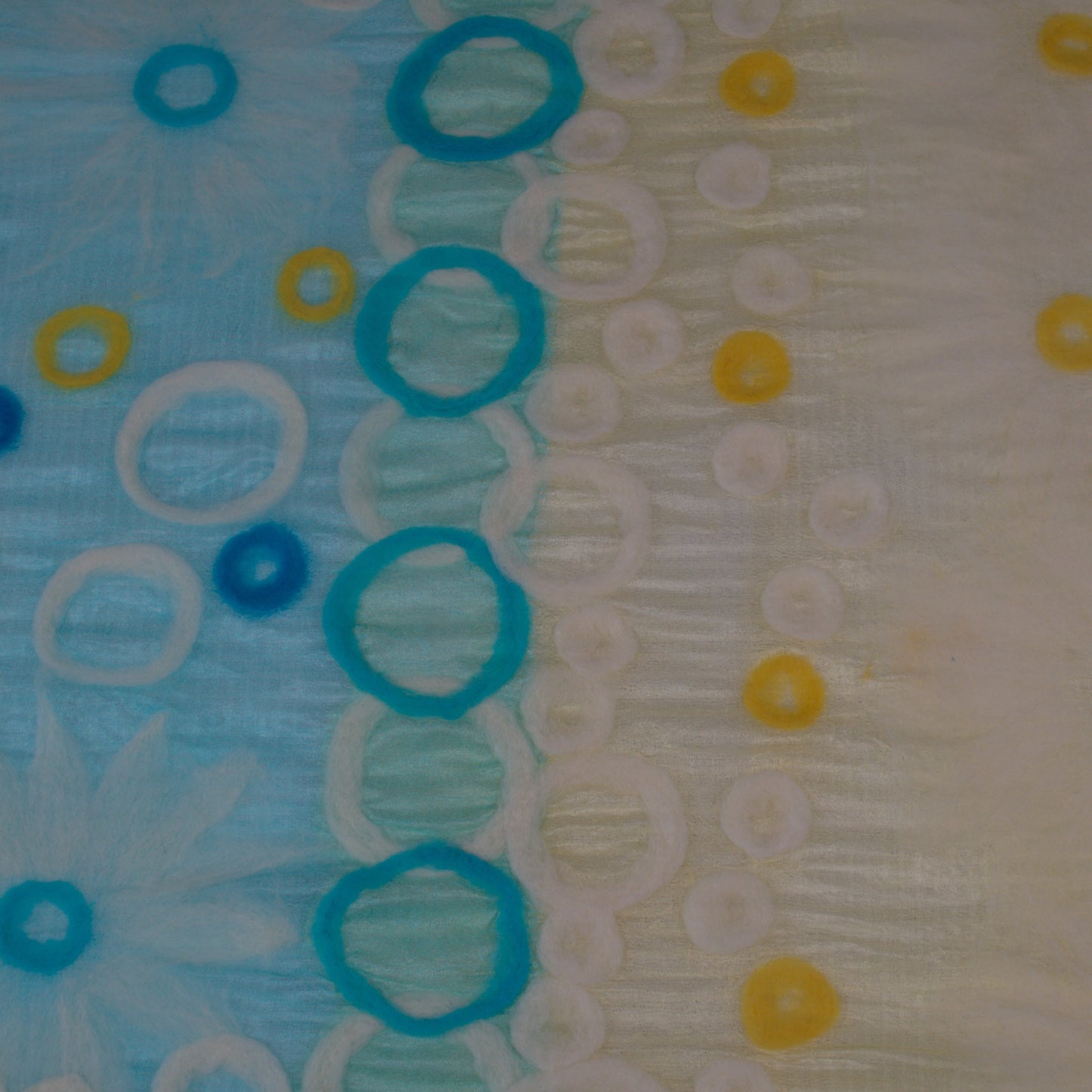 Blue and Yellow Silk Scarf with Geometric Wool Pattern