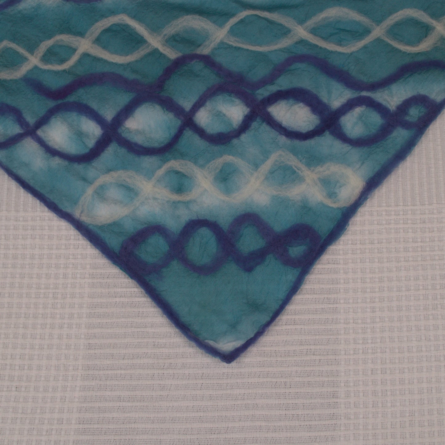 Blue Silk Scarf with Geometric Felt Pattern