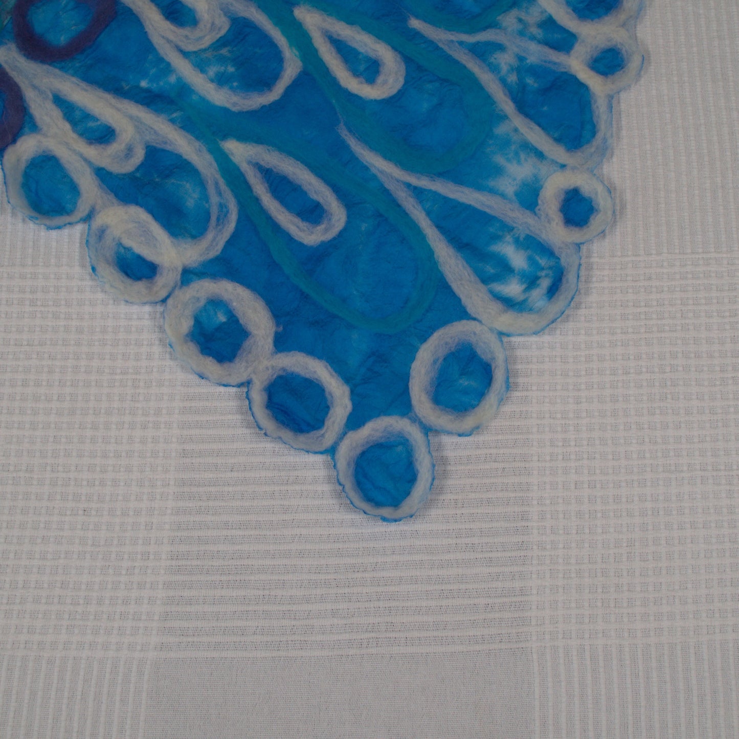 Blue Silk Scarf with Floral Felt Ornaments