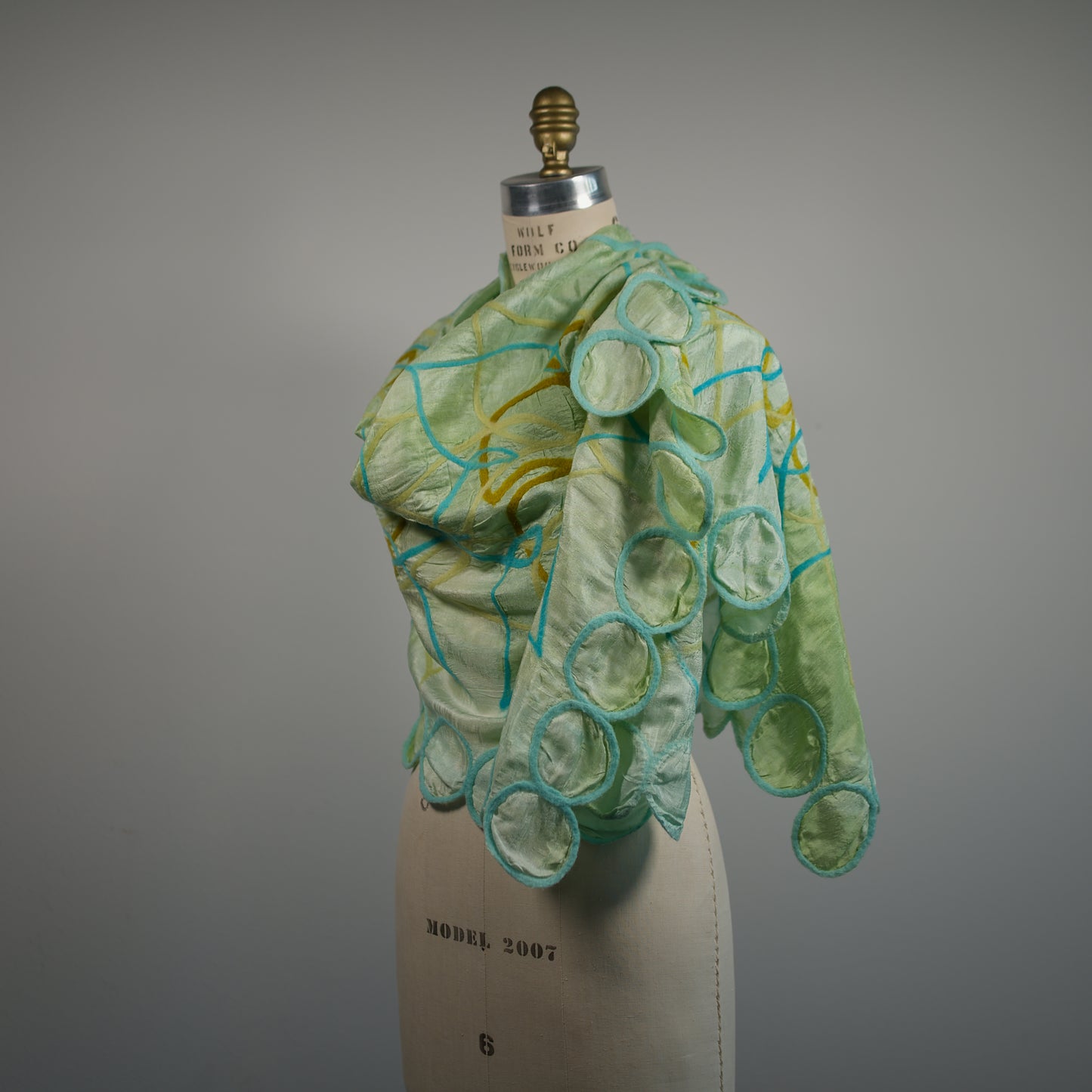 Green Silk Scarf with Felt Ornaments