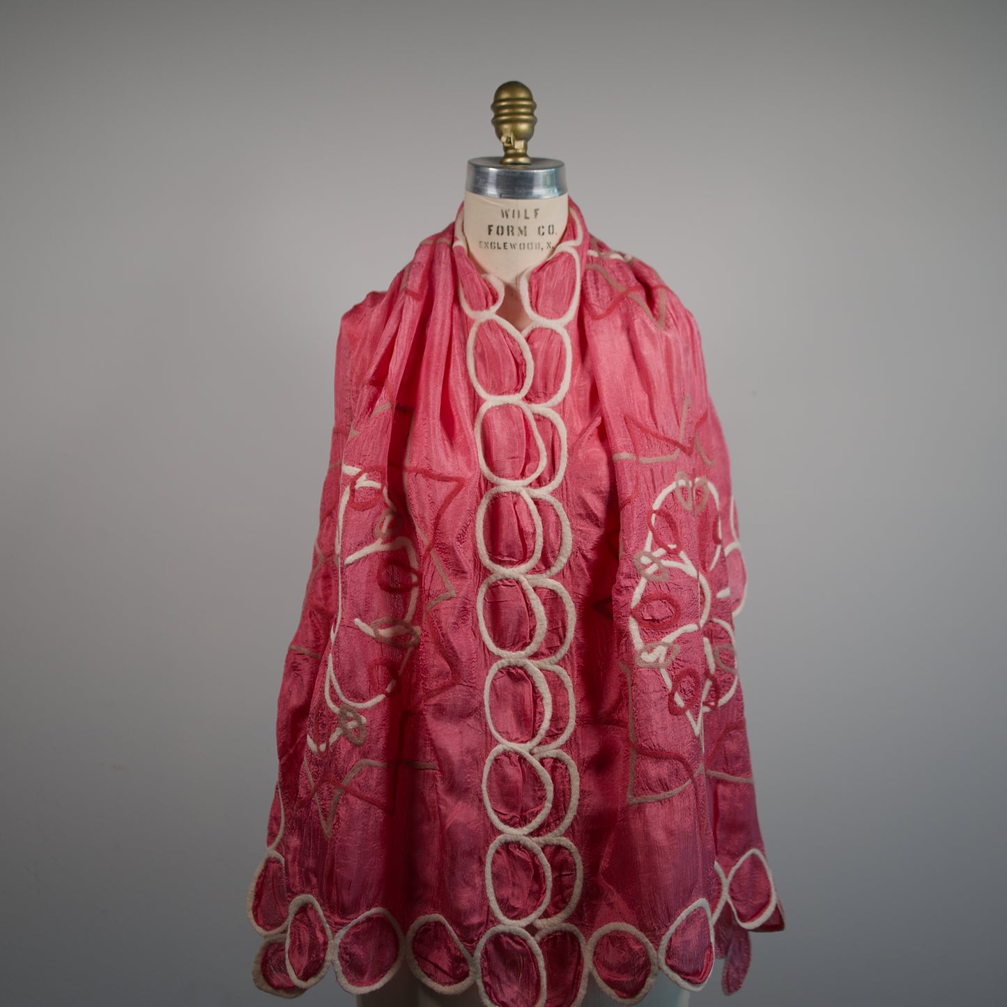 Pink Silk Shawl with Felt Ornaments