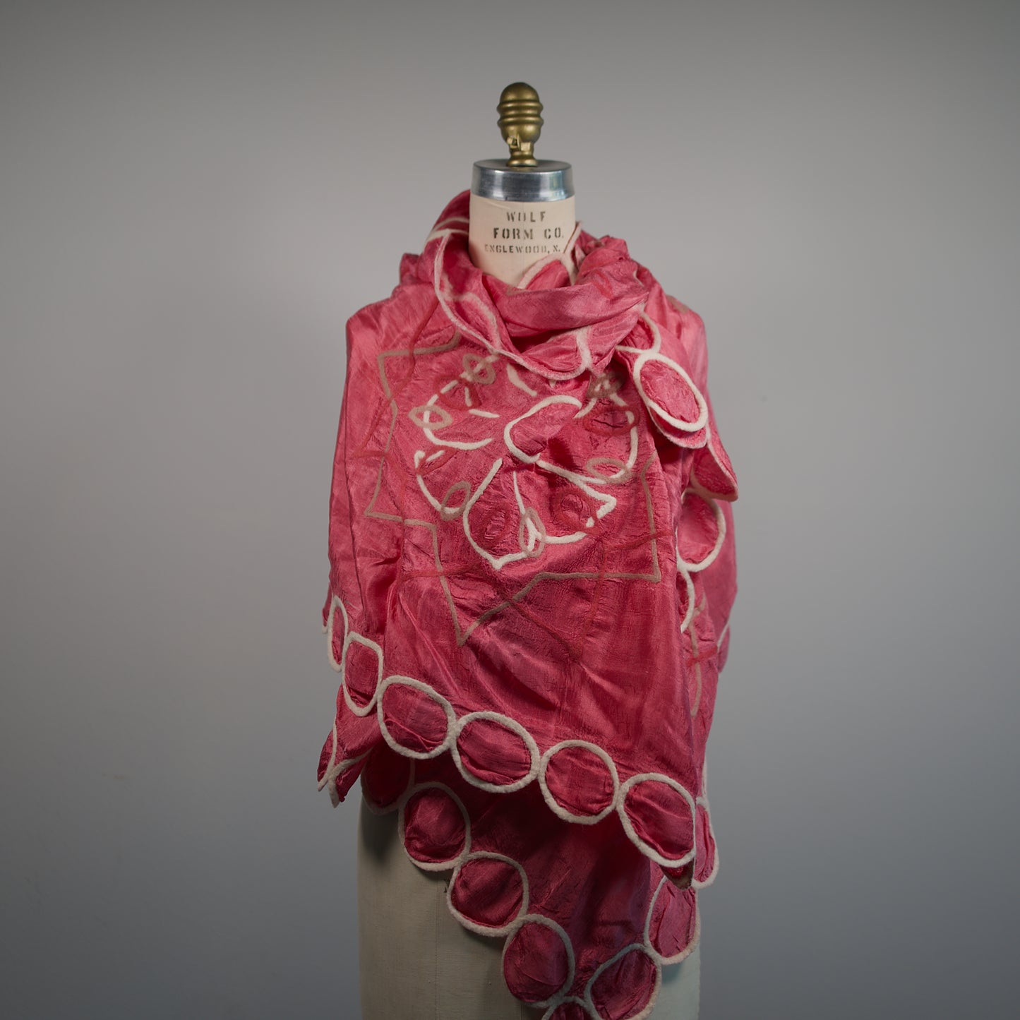 Pink Silk Shawl with Felt Ornaments