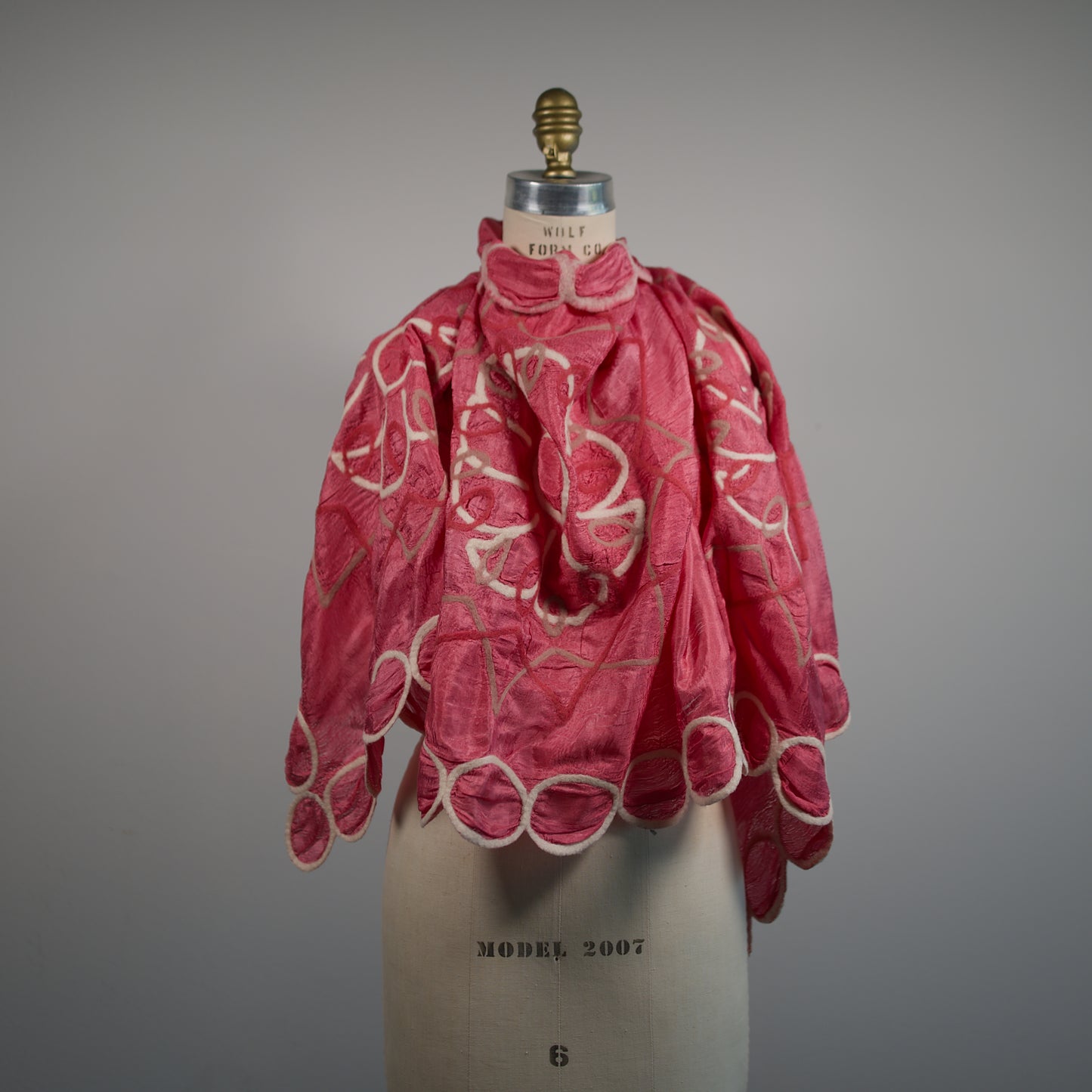 Pink Silk Shawl with Felt Ornaments