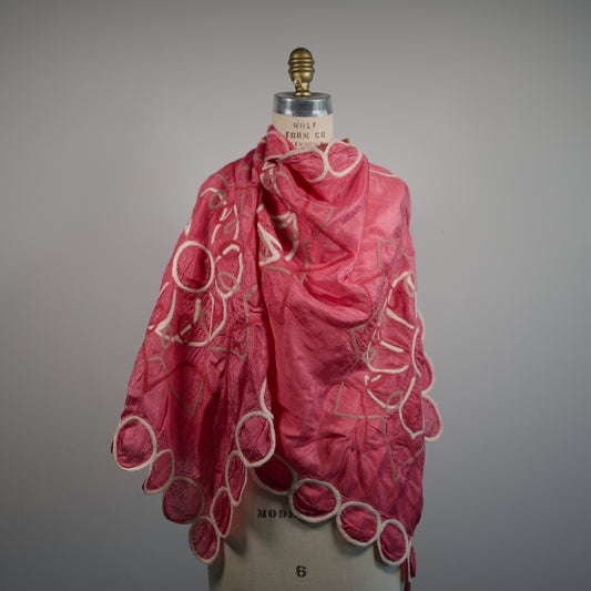 Pink Silk Shawl with Felt Ornaments
