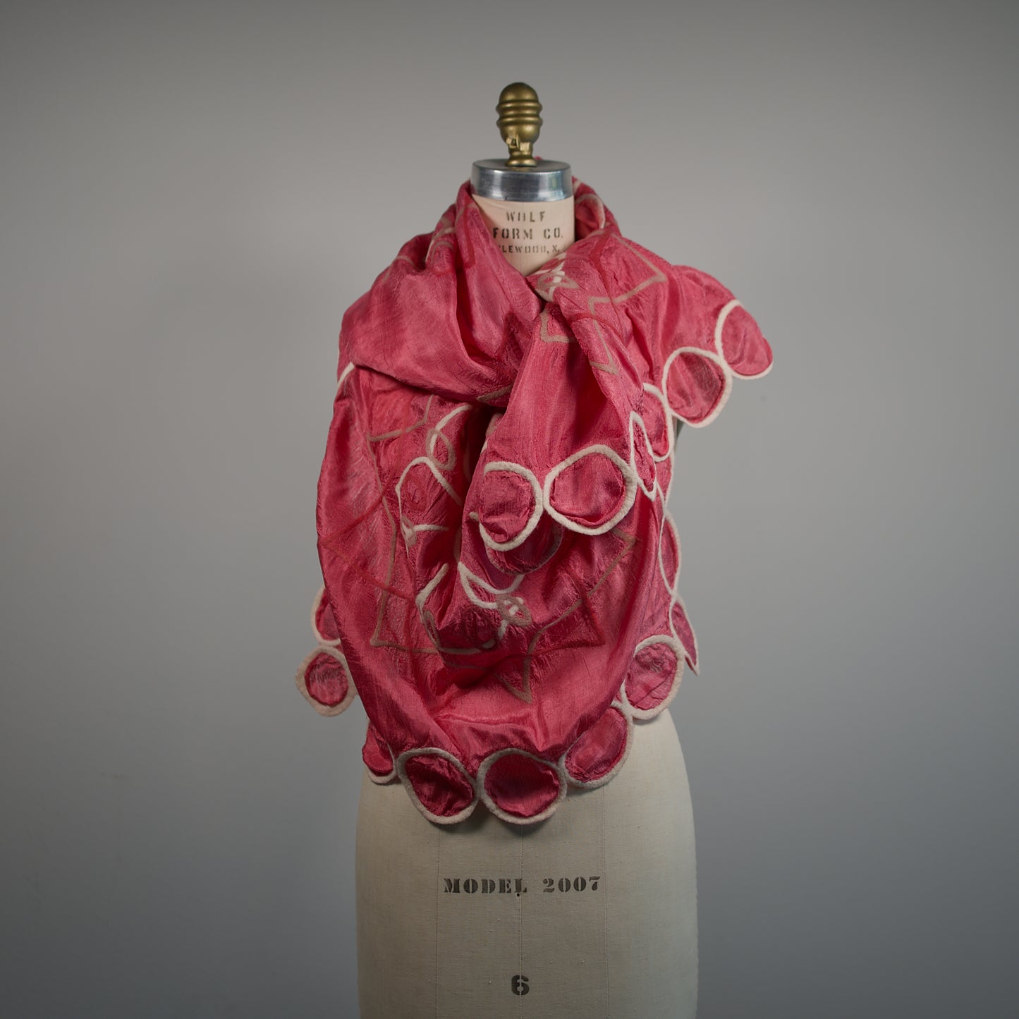 Pink Silk Shawl with Felt Ornaments