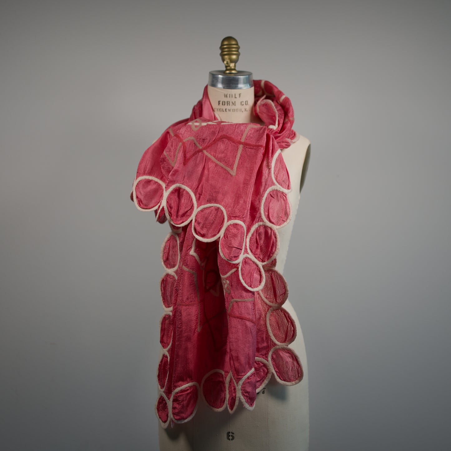 Pink Silk Shawl with Felt Ornaments