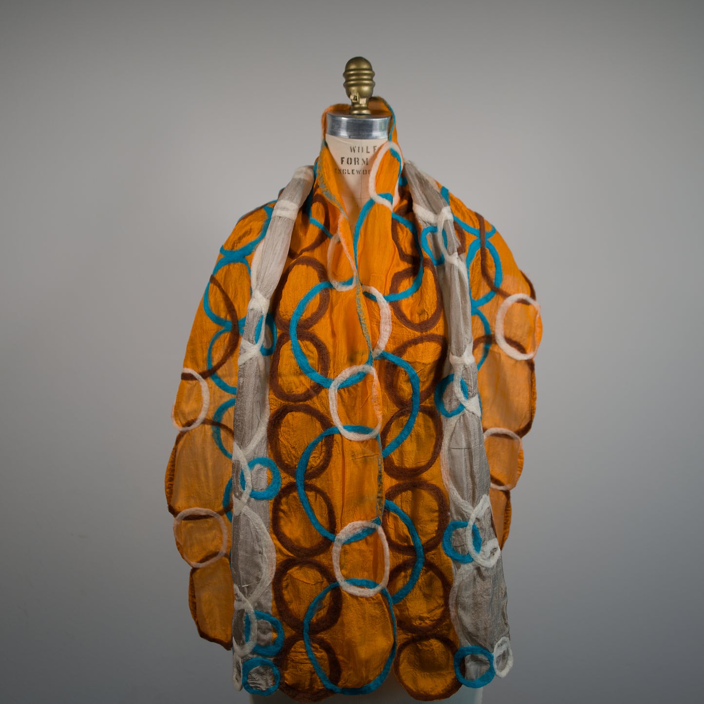 Orange Silk Scarf with Felt Pattern