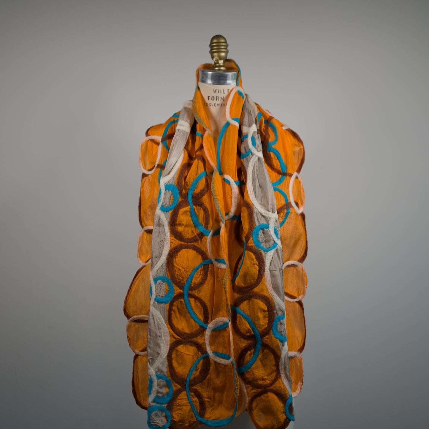 Orange Silk Scarf with Felt Pattern