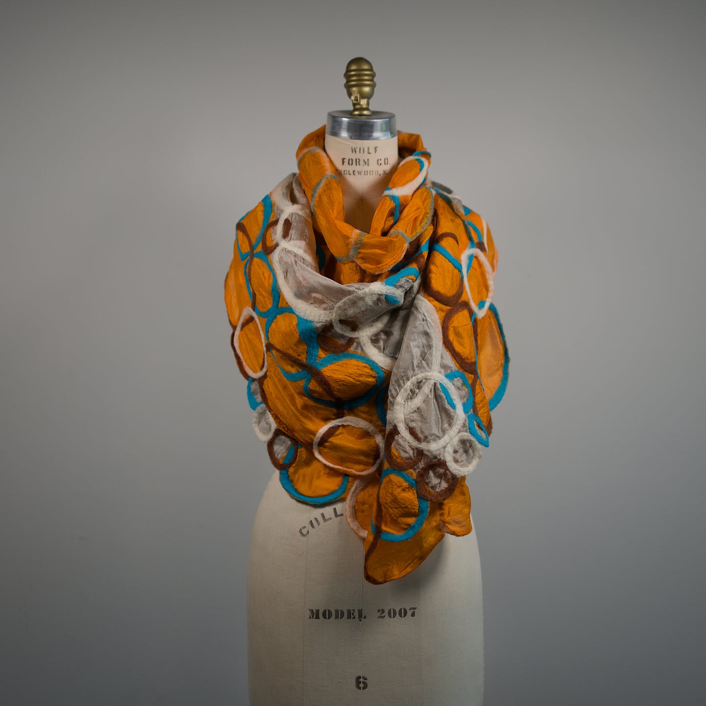 Orange Silk Scarf with Felt Pattern