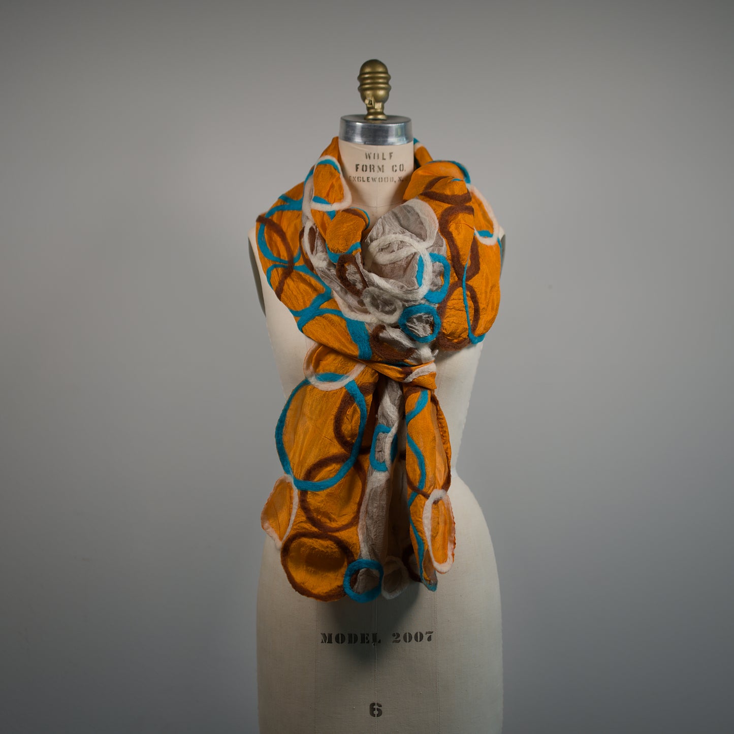 Orange Silk Scarf with Felt Pattern