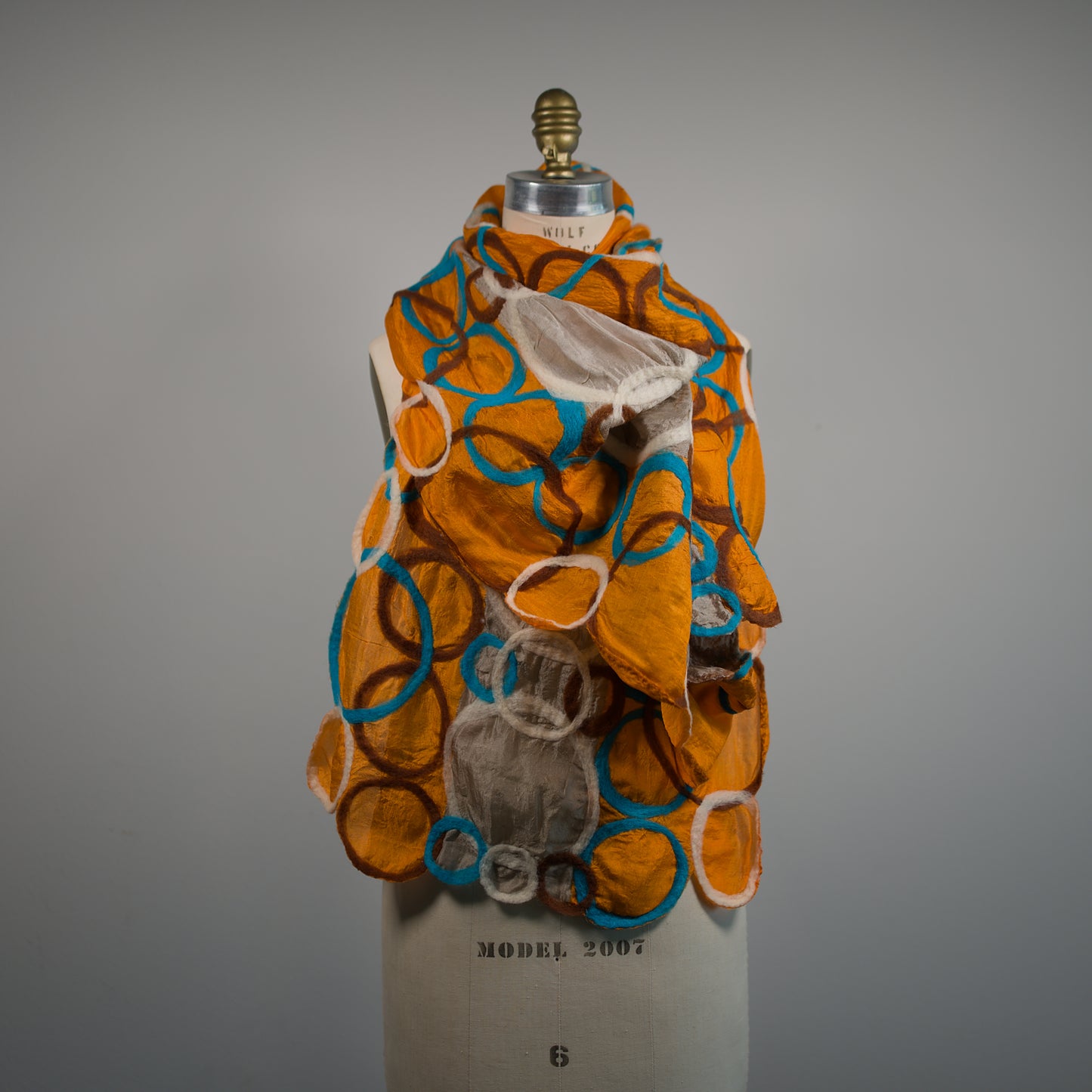 Orange Silk Scarf with Felt Pattern