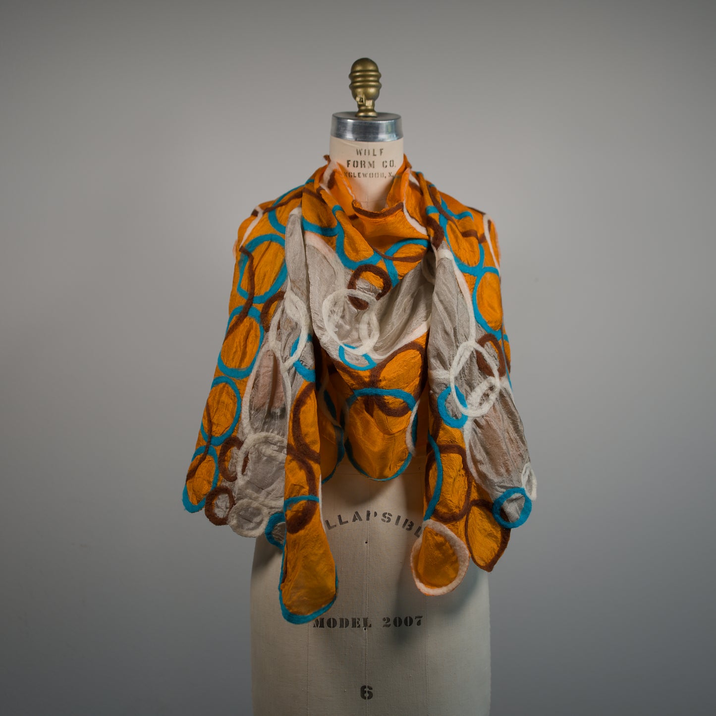 Orange Silk Scarf with Felt Pattern