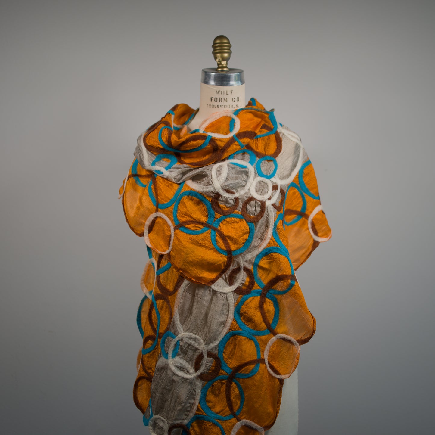 Orange Silk Scarf with Felt Pattern