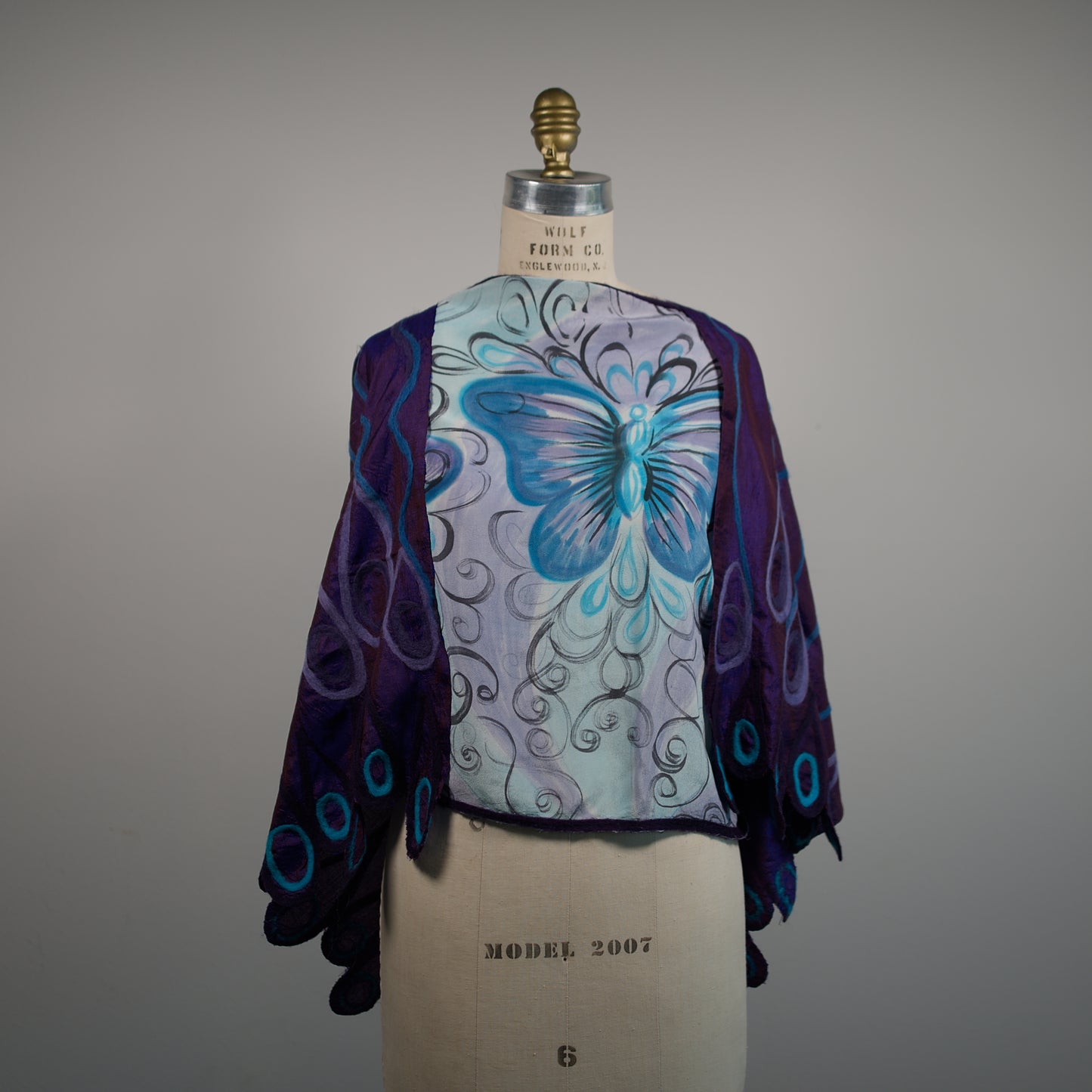 Purple and Blue Silk Shawl with Felt Embellishments
