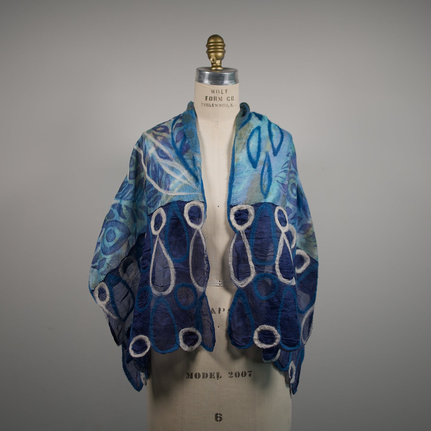 Blue Silk Scarf with Floral Felt Ornaments