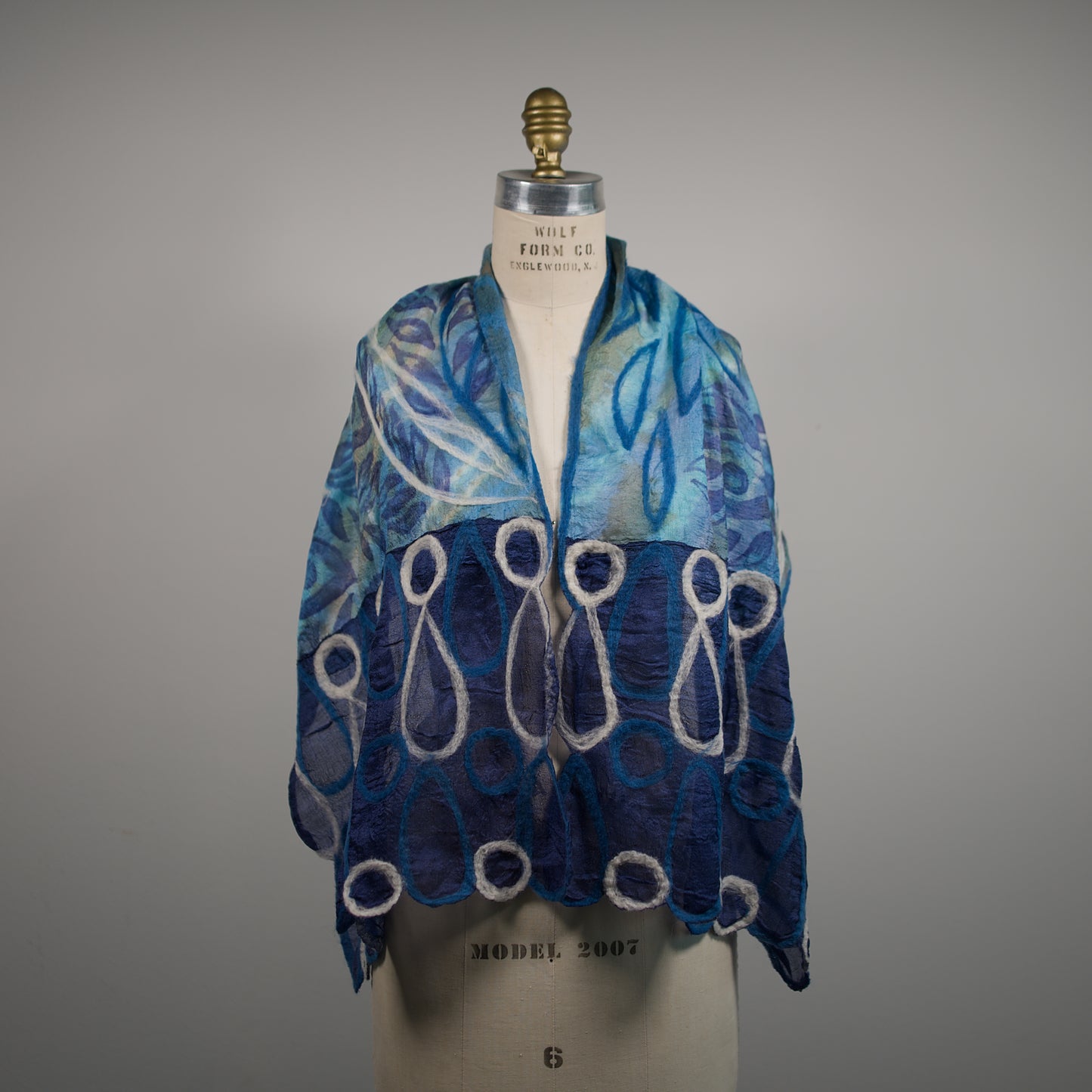 Blue Silk Scarf with Floral Felt Ornaments