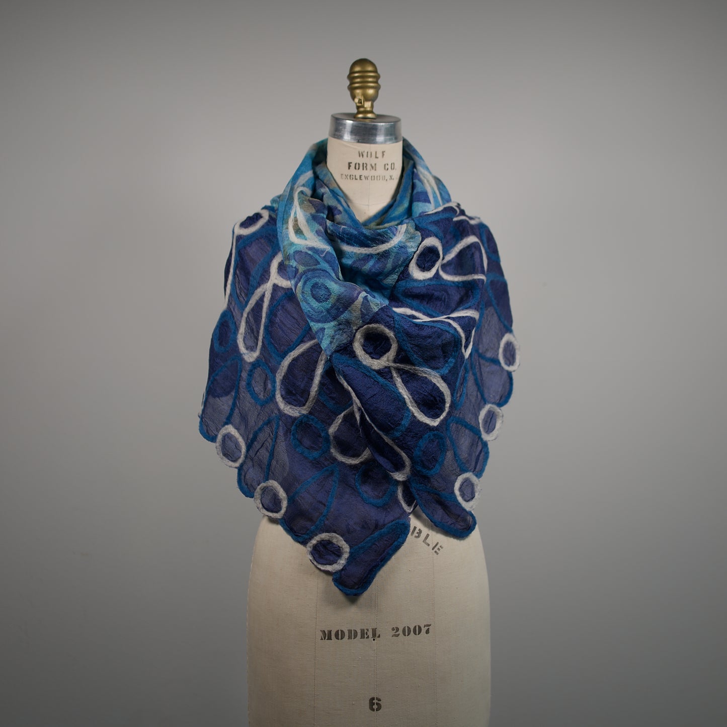 Blue Silk Scarf with Floral Felt Ornaments