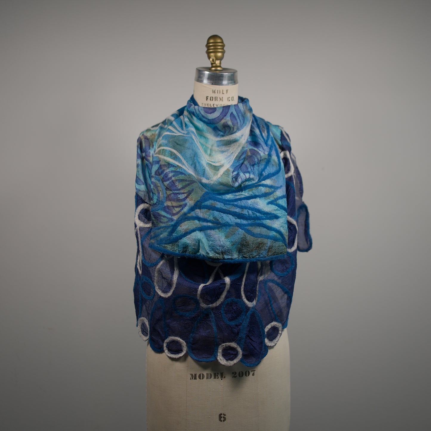 Blue Silk Scarf with Floral Felt Ornaments