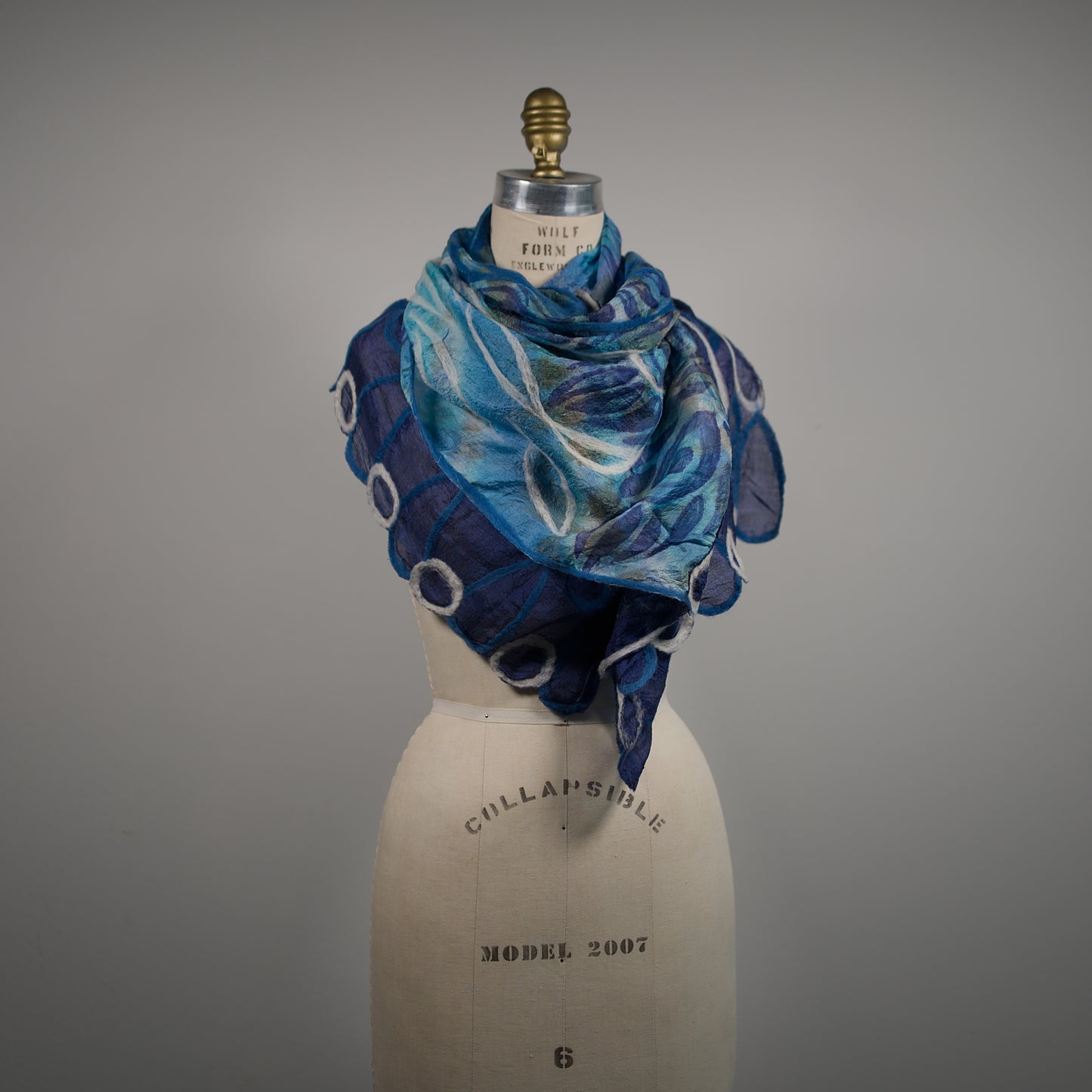 Blue Silk Scarf with Floral Felt Ornaments