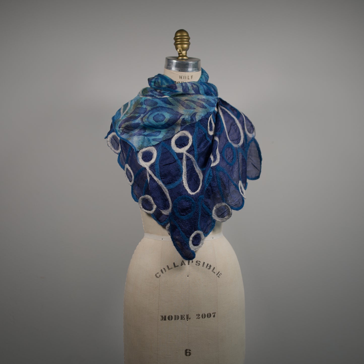 Blue Silk Scarf with Floral Felt Ornaments