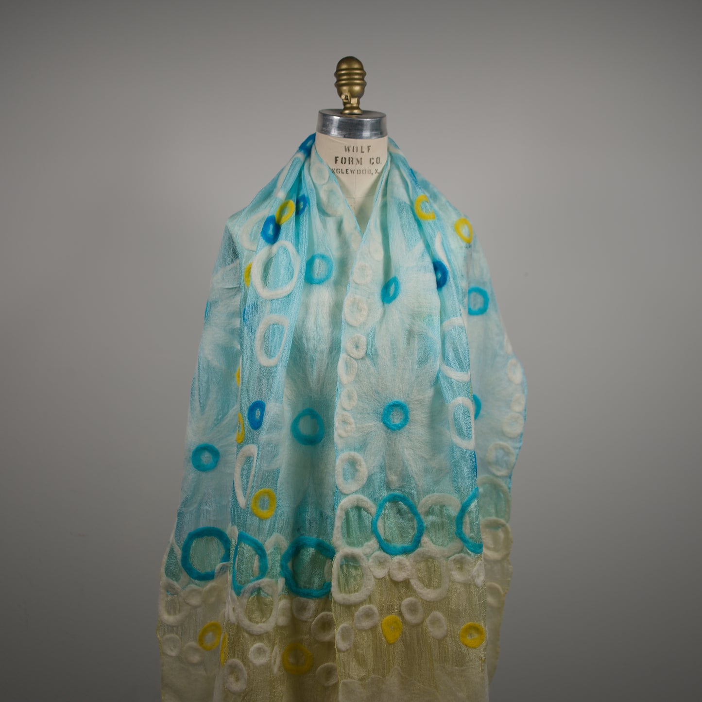 Blue and Yellow Silk Scarf with Geometric Wool Pattern