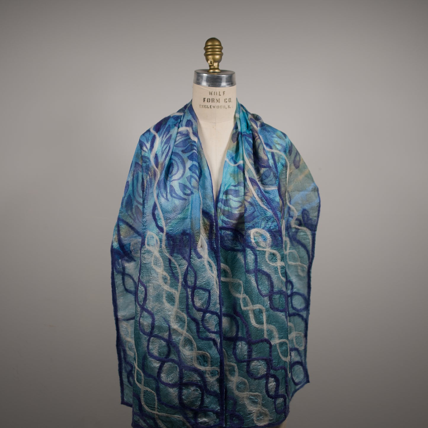 Blue Silk Scarf with Geometric Felt Pattern