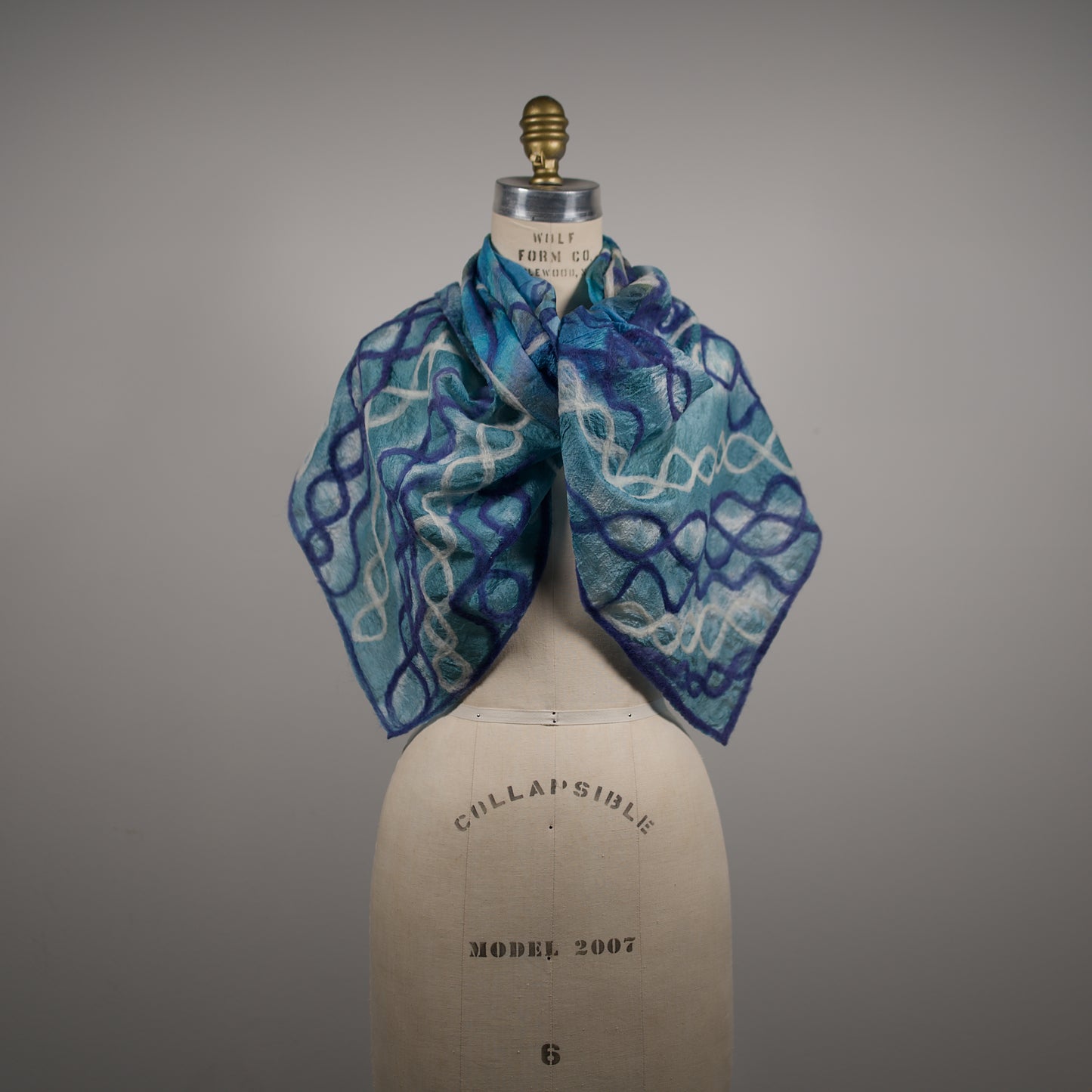 Blue Silk Scarf with Geometric Felt Pattern
