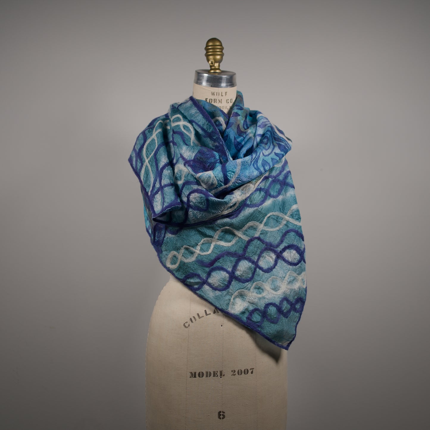 Blue Silk Scarf with Geometric Felt Pattern