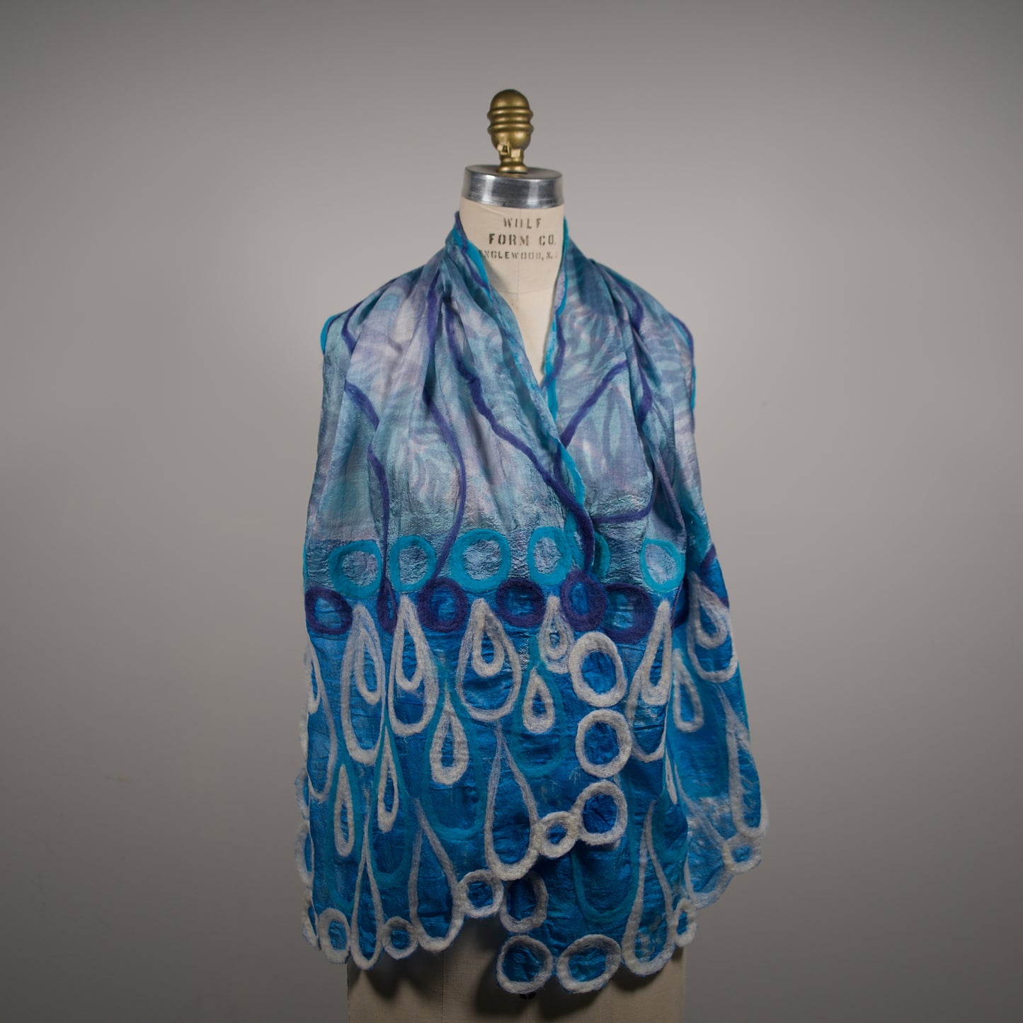 Blue Silk Scarf with Floral Felt Ornaments