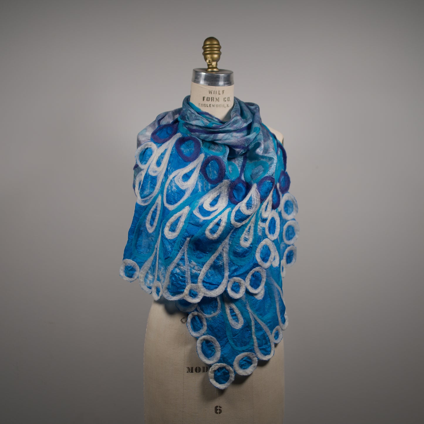 Blue Silk Scarf with Floral Felt Ornaments