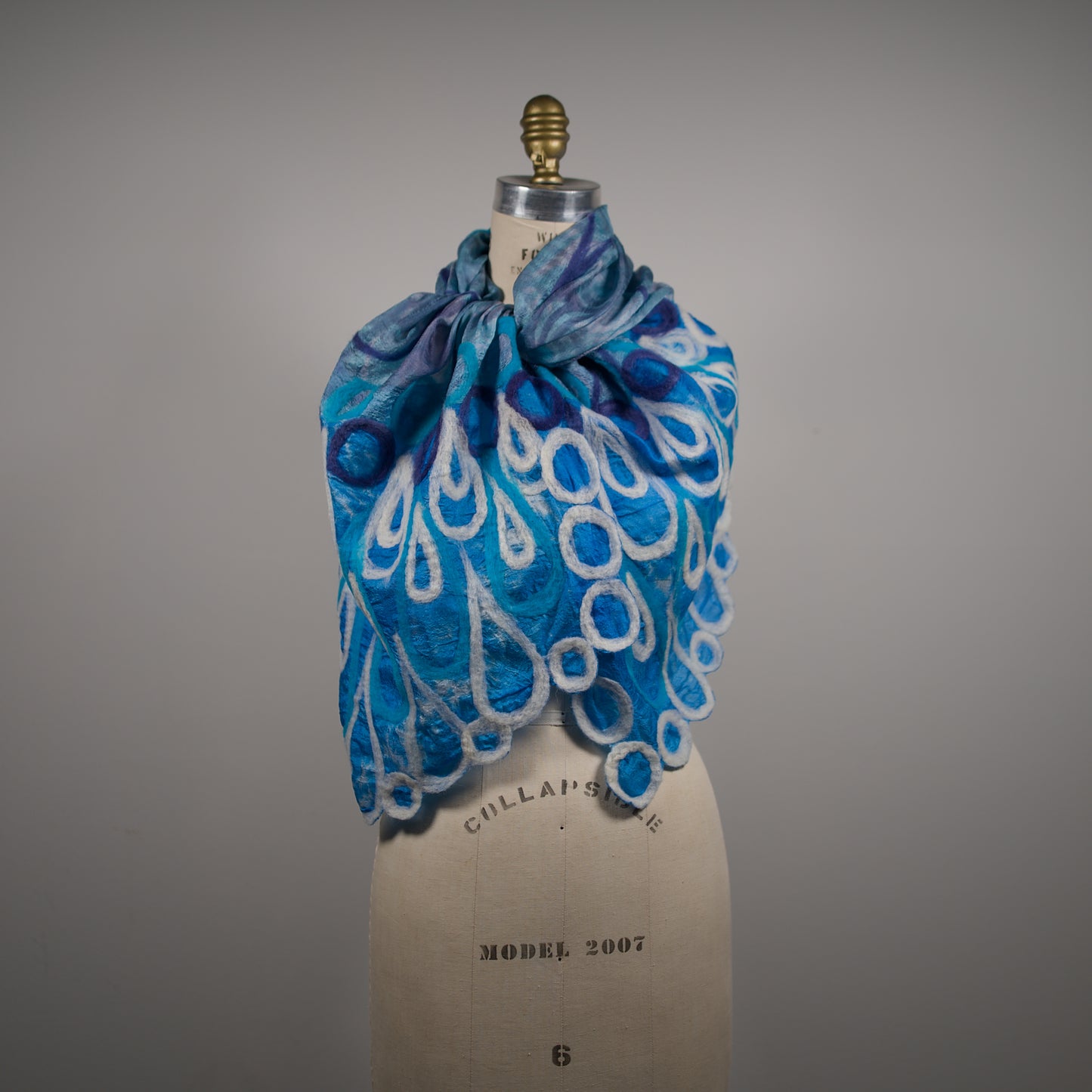 Blue Silk Scarf with Floral Felt Ornaments