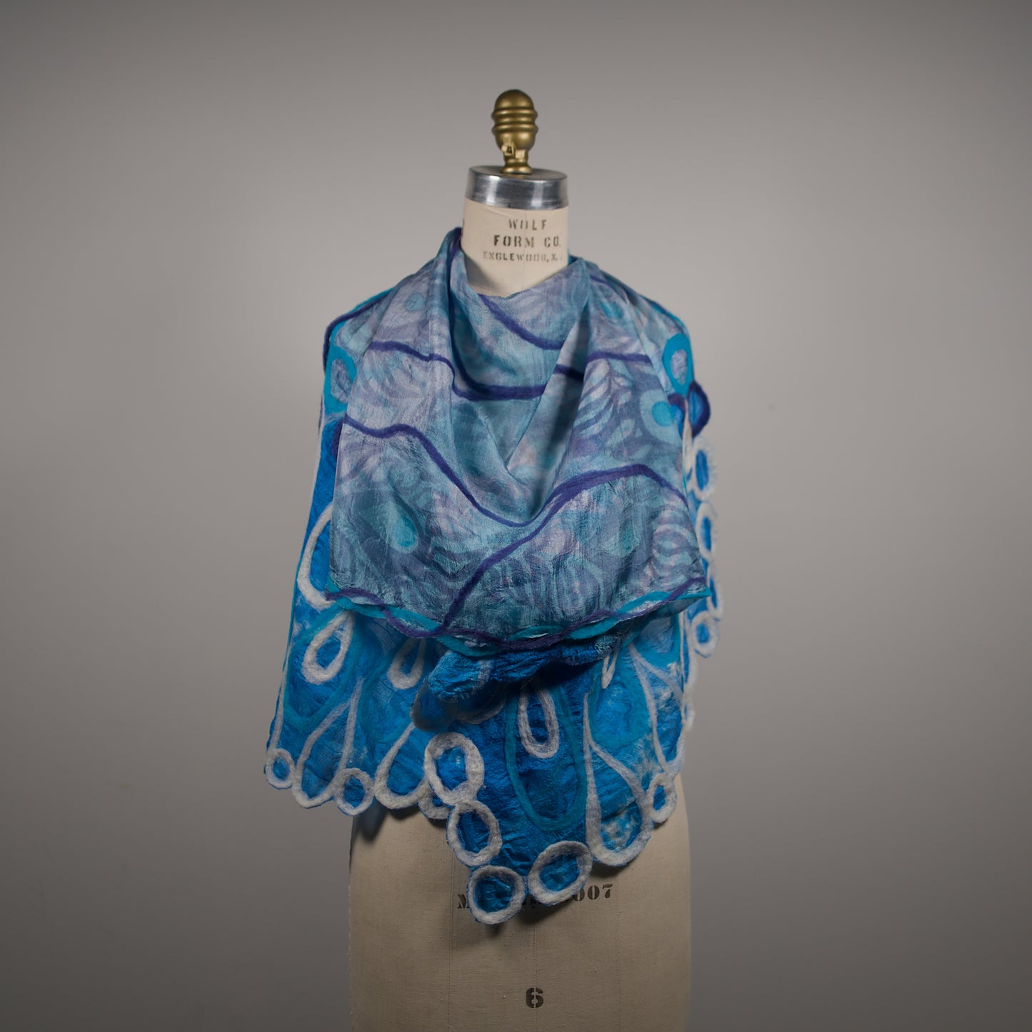 Blue Silk Scarf with Floral Felt Ornaments