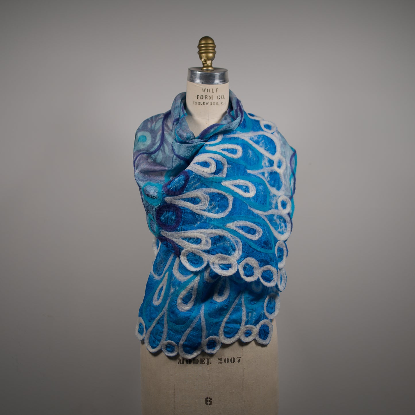 Blue Silk Scarf with Floral Felt Ornaments
