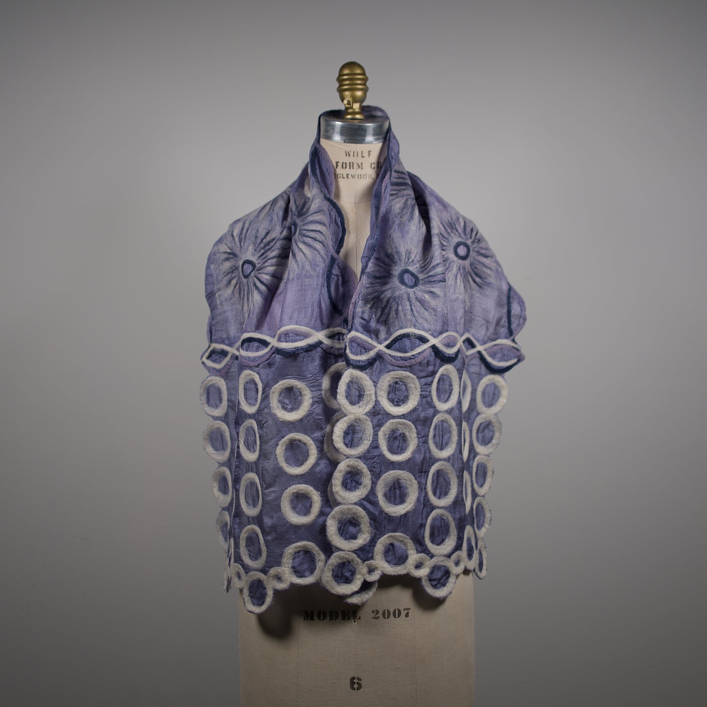 Lavender Silk Scarf with Geometric Felt Ornaments