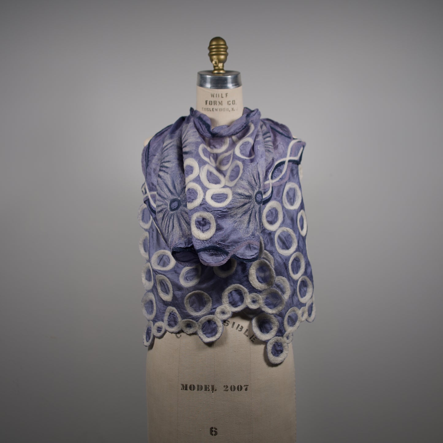 Lavender Silk Scarf with Geometric Felt Ornaments